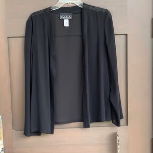 Alex Evening Wear Black Chiffon Long Sleeve Open Front Cardigan Size L